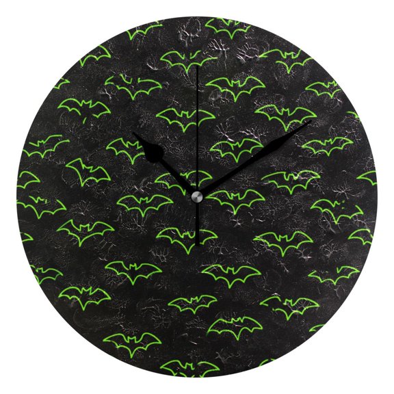 Green Bat Pattern Wall Clock 10in Round Artistic Oil Painting Home Decor Desk Table Clock
