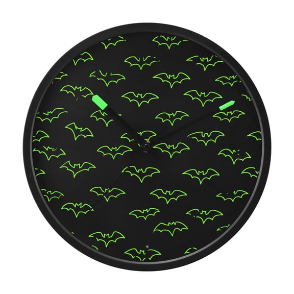 Green Bat Pattern Wall Clock 12 Inch Voice Activated Night Light Silent Non Ticking