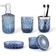 RFGUB Ahot Bathroom Accessories Set, 5Pcs Clear Glass Bathroom Accessories, Hand Soap Dispenser, Soap Dish, Toothbrush Holder Set, Tumbler, Cotton Swab Jars, Modern Bath Decor, Gift Set