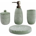 thumbnail image 1 of Green Bathroom Accessories Set,Farmhouse Bathroom Decor,4 Pcs Resin Gift Set Apartment Necessities, Contain Cotton Swab Jar,Soap Dispenser,Tumbler，Soap Dish/Tray, 1 of 6