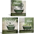 thumbnail image 1 of Green Bathroom Picture Wall Decor Relax Soak Unwind Signs Poster Canvas Print Art Botanical Leaf Artwok Framed Washroom Toilet Decoration Ready to Hang 12X12inchx3pcs, 1 of 6