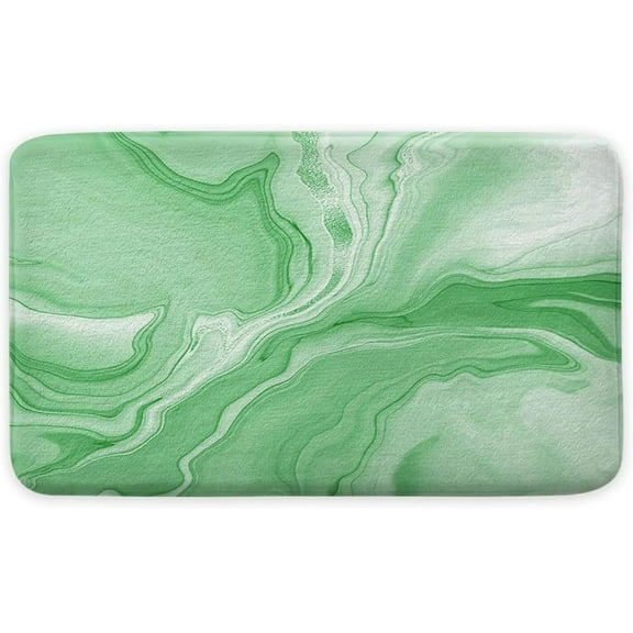 Green Bathroom Rug Mat, Abstract Marble Bath Mats for Bathroom Non Slip, Modern Bath Rug Soft Luxury Microfiber Floor Rug for Tub Shower 17" x 29"