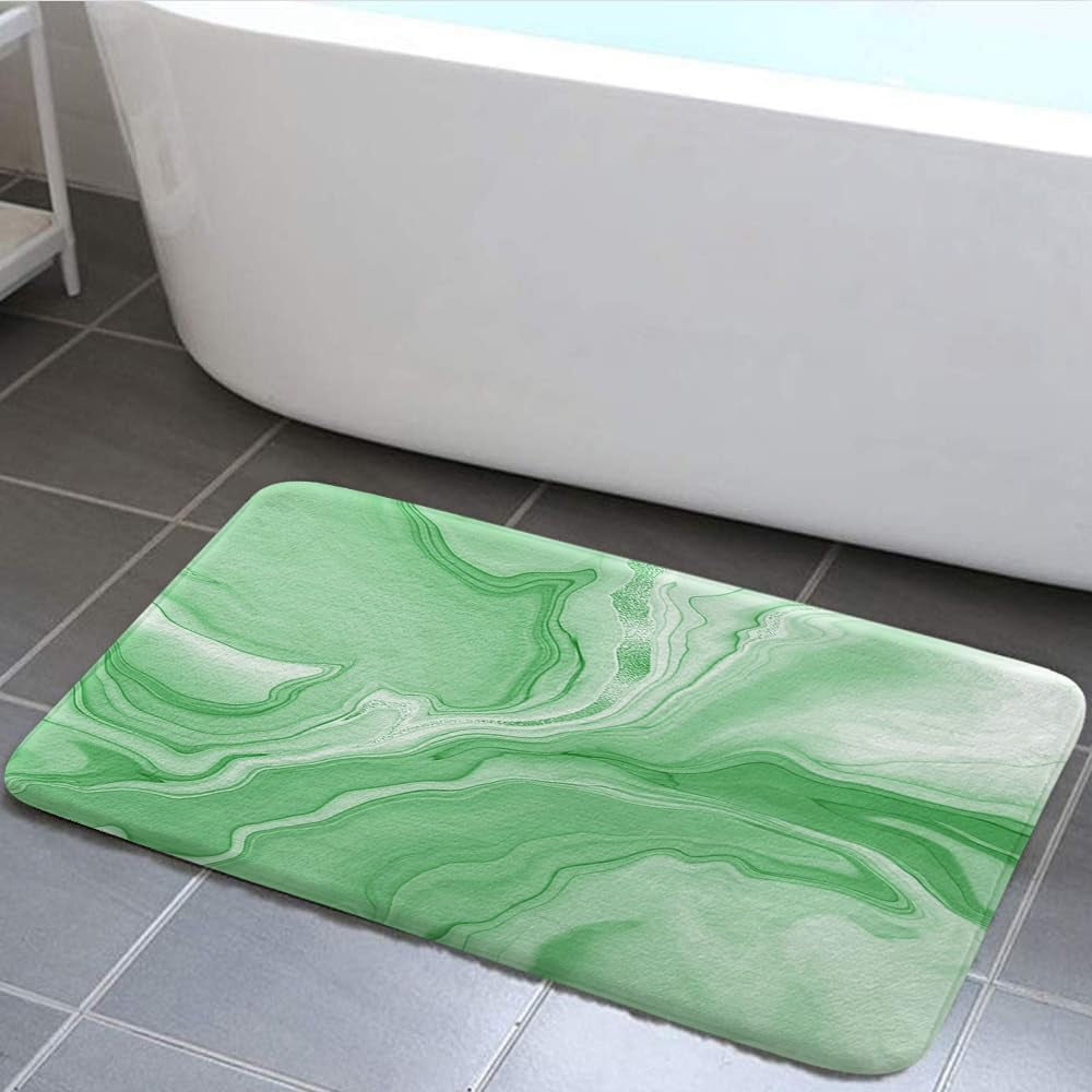 Green Bathroom Rug Mat, Abstract Marble Bath Mats for Bathroom Non Slip, Modern Bath Rug Soft Luxury Microfiber Floor Rug for Tub Shower, 17X48in