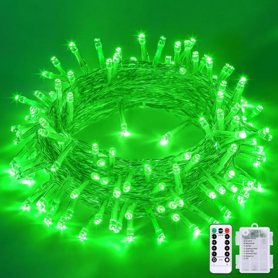 Green Battery Operated Christmas Lights, 33ft 100 LED Battery String Lights with 8 Modes Remote Indoor Outdoor Waterproof for St Patrick's Day Decorations