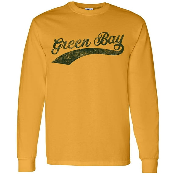 Green Bay Baseball Script - Adult Unisex Long Sleeve T Shirt - X-Large - Gold