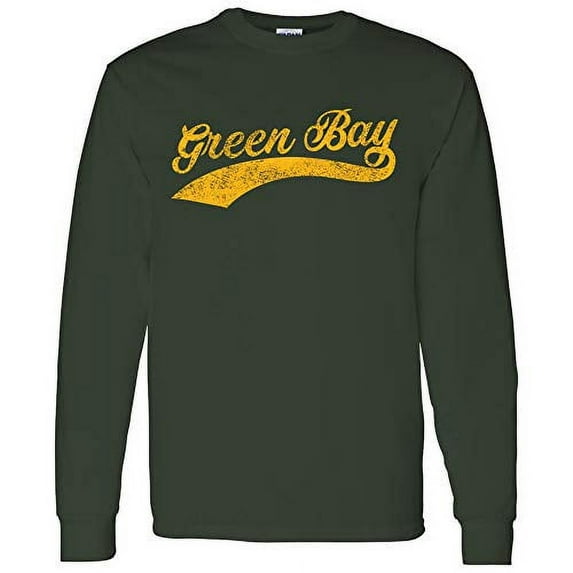 Green Bay Baseball Script - Hometown Pride, Pitcher Long Sleeve T Shirt - Small - Forest