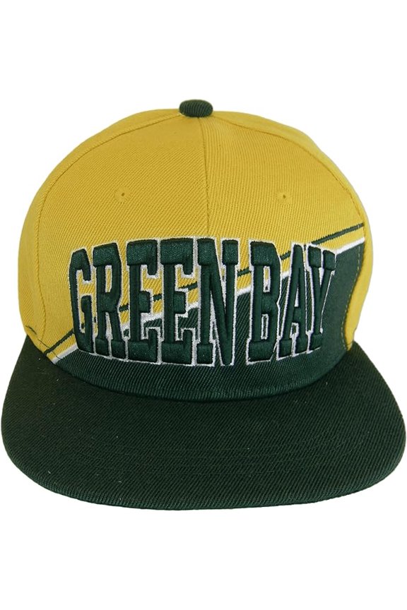Green Bay City Name Diagonal Split Color Font Snapback Baseball Cap (Gold/Green)