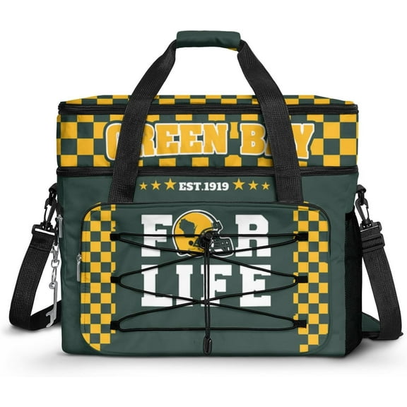 Green Bay Football Fan Picnic Bag Cooler, 45 Can Double Compartment Large Leakproof Cooler Bag,Adult Large picnic Cooler Bag, Portable Insulated Travel Cooler.