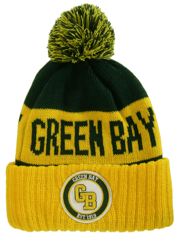 Green Bay GB Patch Cuff Knit Winter Beanie Hat (Green/Gold)