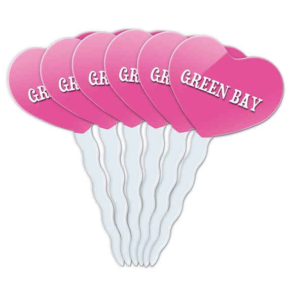 Green Bay Heart Love Cupcake Picks Toppers - Set of 6