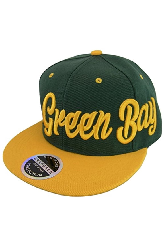 Green Bay Men's Offset Cursive Script Adjustable Snapback Baseball Cap (Green/Gold)