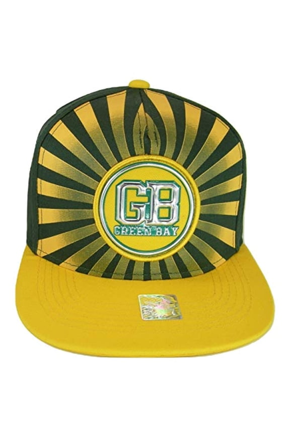 Green Bay Men's Striped Cotton Patch Style Adjustable Snapback Baseball Cap (Green/Gold)