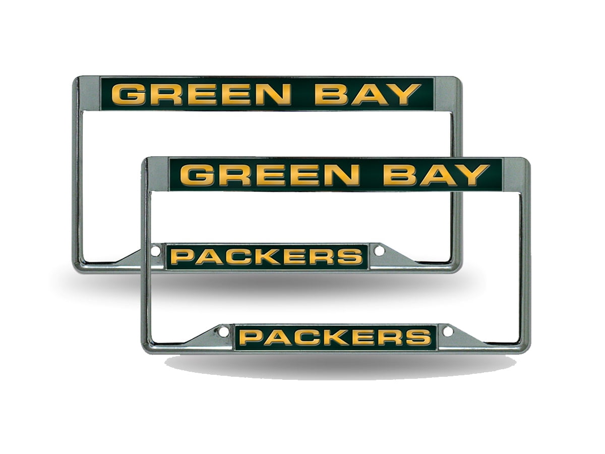 Green Bay Nfl Packers Chrome Metal Set Of 2 Laser Cut License Plate