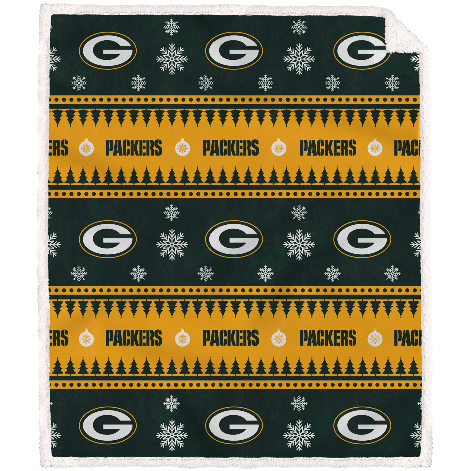 Green Bay Packers 60'' x 70'' Holiday Gift Wrap Sherpa Flannel Fleece