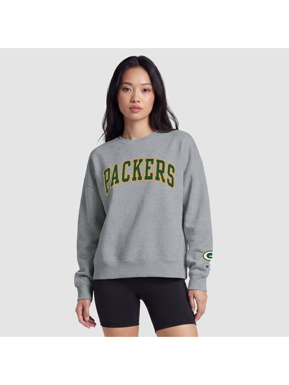 Green Bay Packers Champion Women's Contrast Lined Sweatshirt - Heather Gray