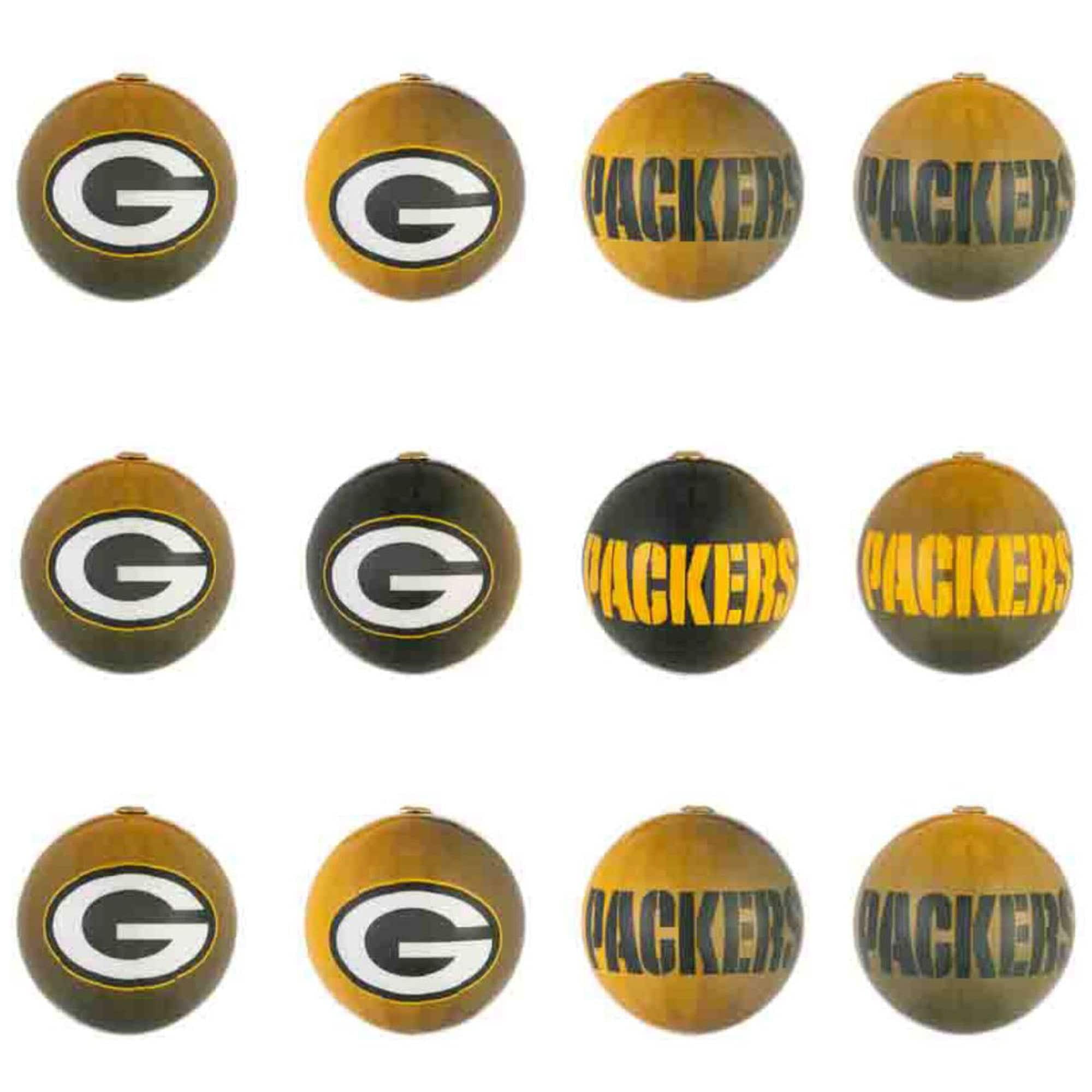 Green Bay Packers Plastic Holiday Ball Ornaments Set