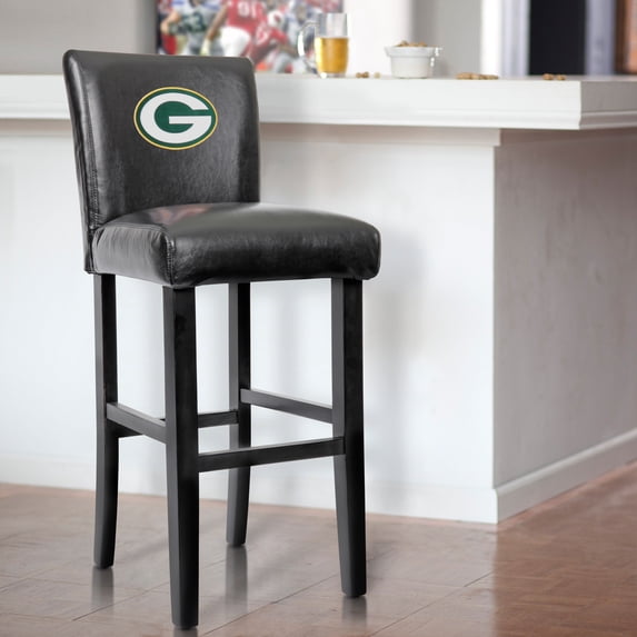 Green Bay Packers Model 30GB Officially Licensed 30 inch Parsons Bar Stools (sold 2/carton) with removable faux leather cover for easy cleaning and replacement.