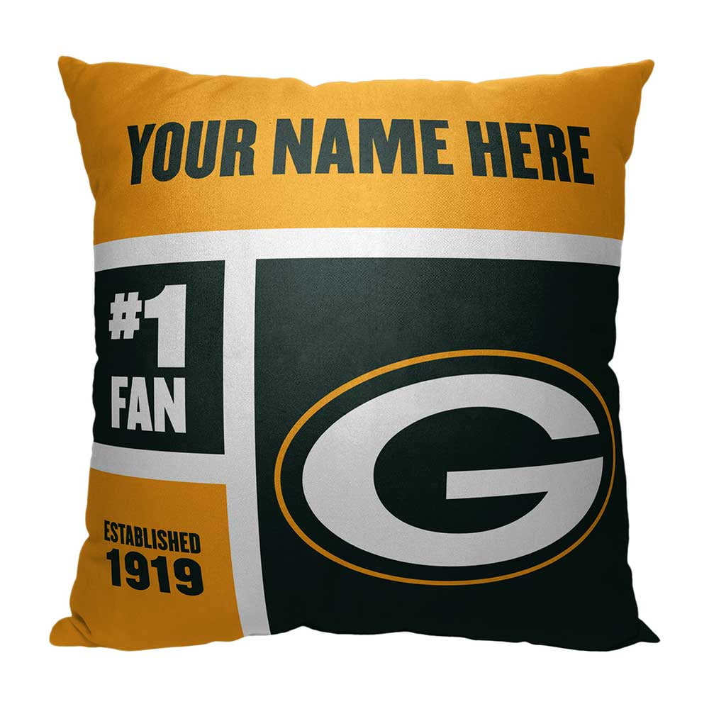 Green Bay Packers NFL Color Block Personalized 18 x 18 Pillow 