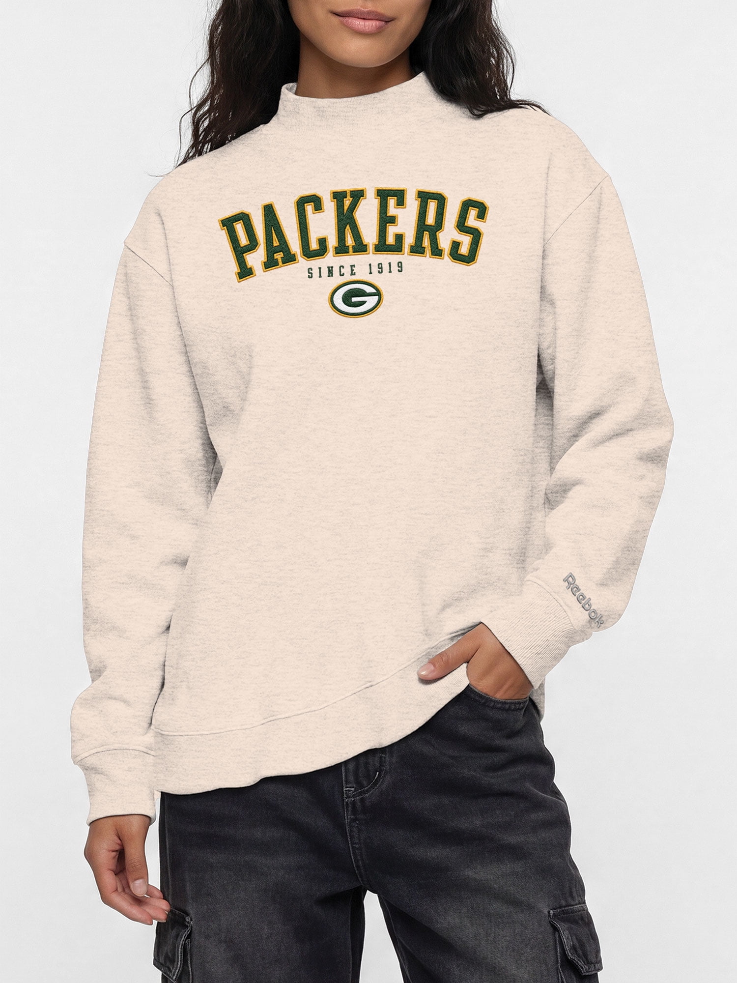Green Bay Packers Reebok Womens Oat Mock Neck Oversized Tunic Sweatshirt