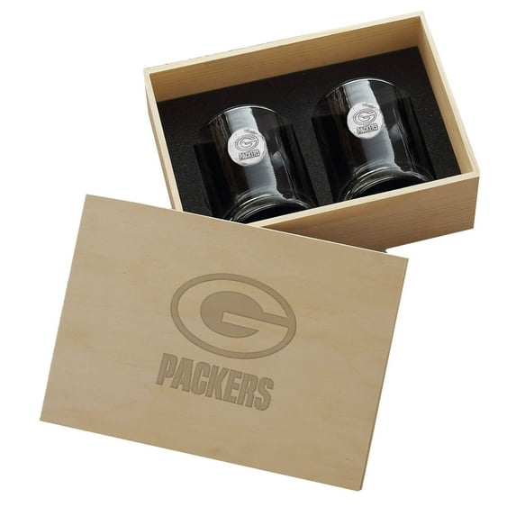 Green Bay Packers Two-Piece Rocks Glass Set with Collector's Box