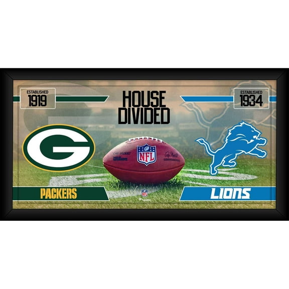 Green Bay Packers vs. Detroit Lions Framed 10" x 20" House Divided Football Collage