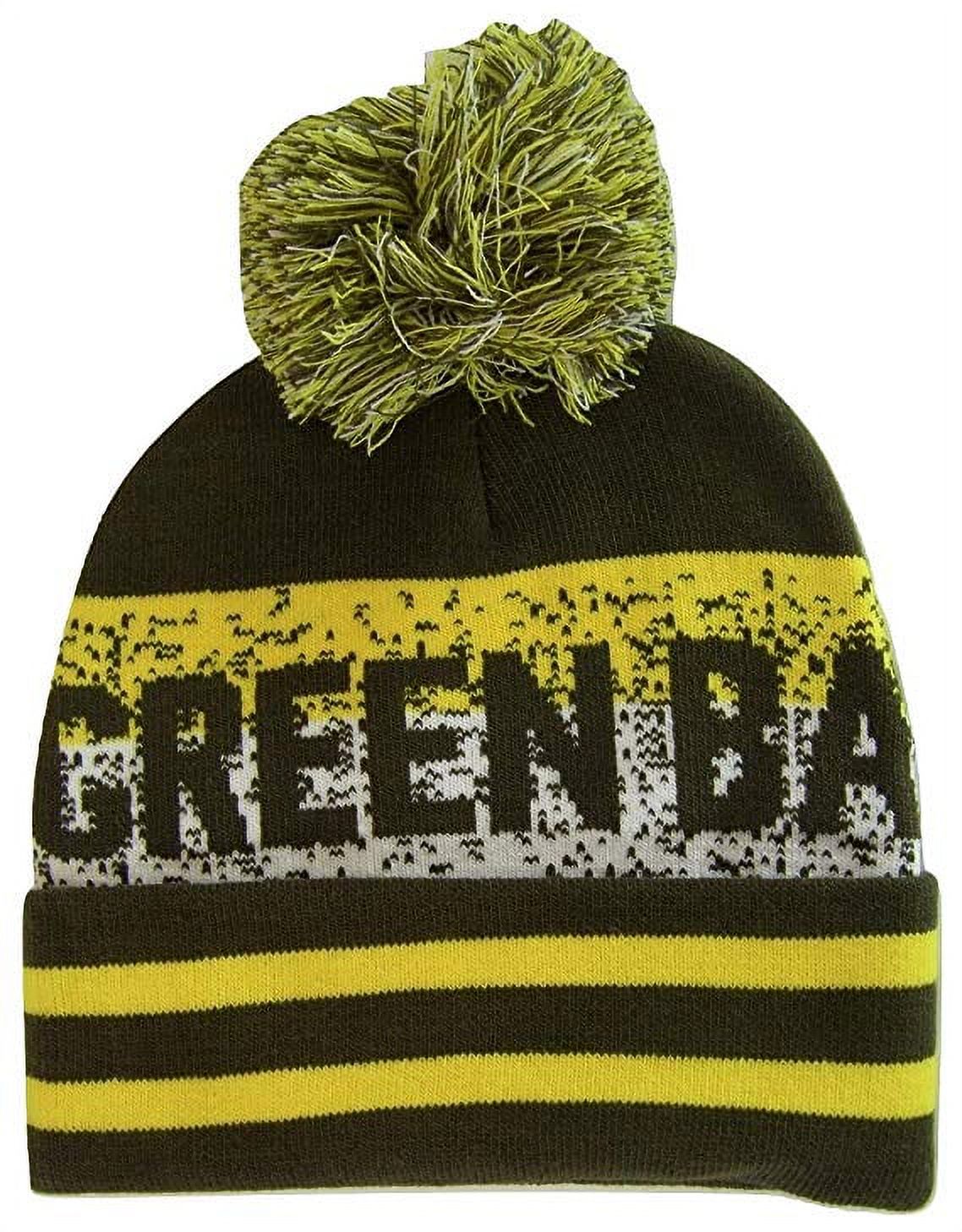 Green Bay Pixelated Adult Size Winter Knit Pom Beanie Hat (Dark Green/Gold) - image 1 of 2