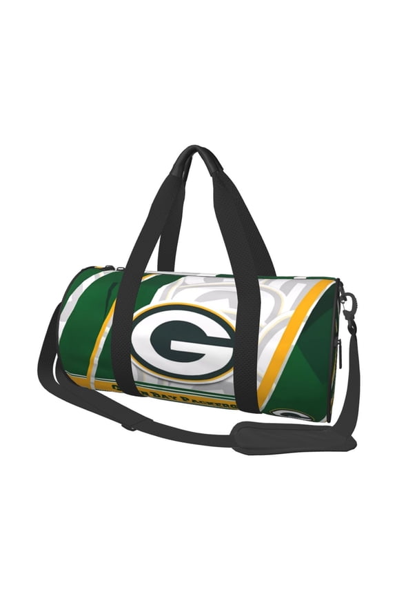 Green_Bay Team Large Capacity Travel Duffel Bag American Football Sports Training Fitness Cylinder Bag Double Pull Zipper Leisure Duffel Bag With Side Pockets Unisex
