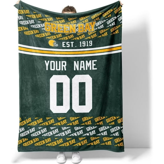 Green Bay Throw Blanket Custom Name and Number Blanket for Men Women Boy Gifts