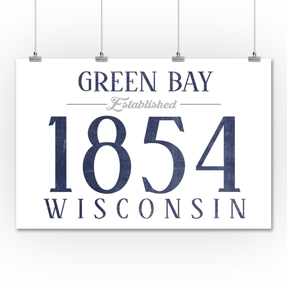 Green Bay, Wisconsin - Established Date (Blue) - Lantern Press Artwork (36x54 Giclee Gallery Print, Wall Decor Travel Poster)