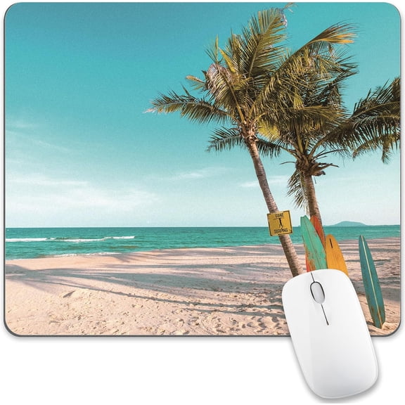 Green Beach Mouse Pad Computer Cute Summer Tropical Palm Tree Mousepad Seaside Desk Mat Square Nature Coastal Scenery PC Office Accessories Laptop Wireless Travel Decorative Design Medium Gaming