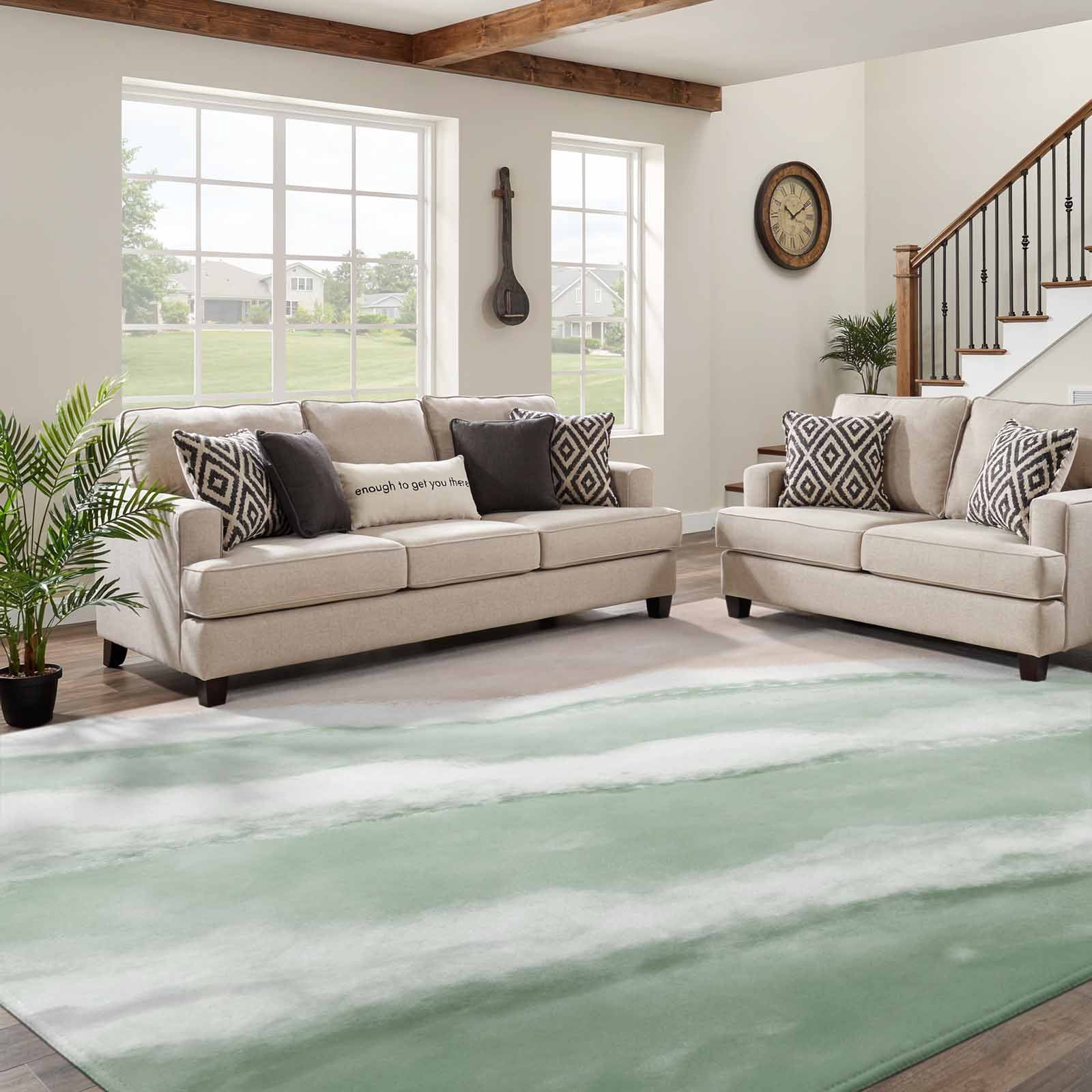 Green Beach Waves 8x10 Area Rug Living Room Rugs Nautical Coastal ...