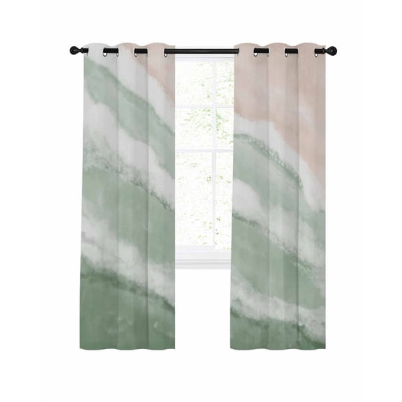 Green Beach Waves Blackout Curtains for Bedroom Living Room, Nautical Coastal Abstract Gradient Ocean Wave 39 In Long Thermal Insulated Room Darkening Drapes Grommet Window Treatments, 27.5 x 39 In