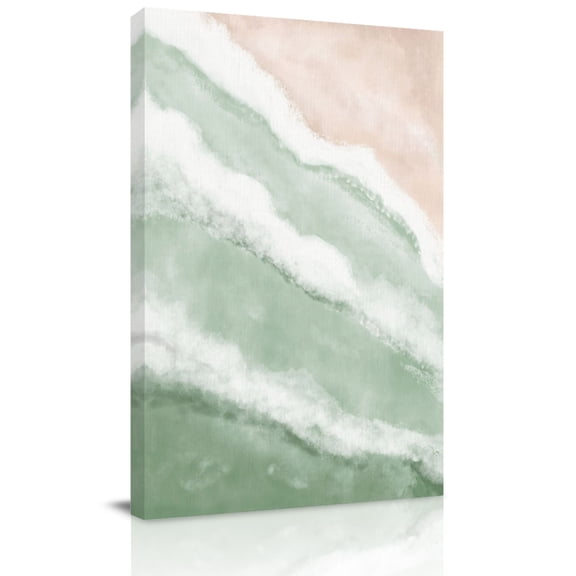 Green Beach Waves Canvas Wall Art for Living Room, Nautical Coastal Abstract Gradient Ocean Wave Poster Print Painting for Bedroom Office Home Decoration Wall Pictures Prepare To Hang 12"x12"