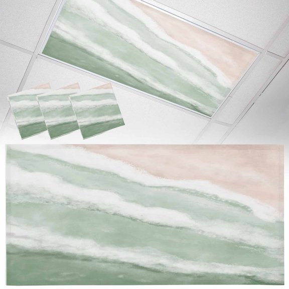 Green Beach Waves Fluorescent Light Covers Nautical Coastal Abstract Gradient Ocean Wave Magnetic Light Filters Ceiling Lighting Panel Shade for Classroom Office Home 2 x 4 ft, 3 Pack