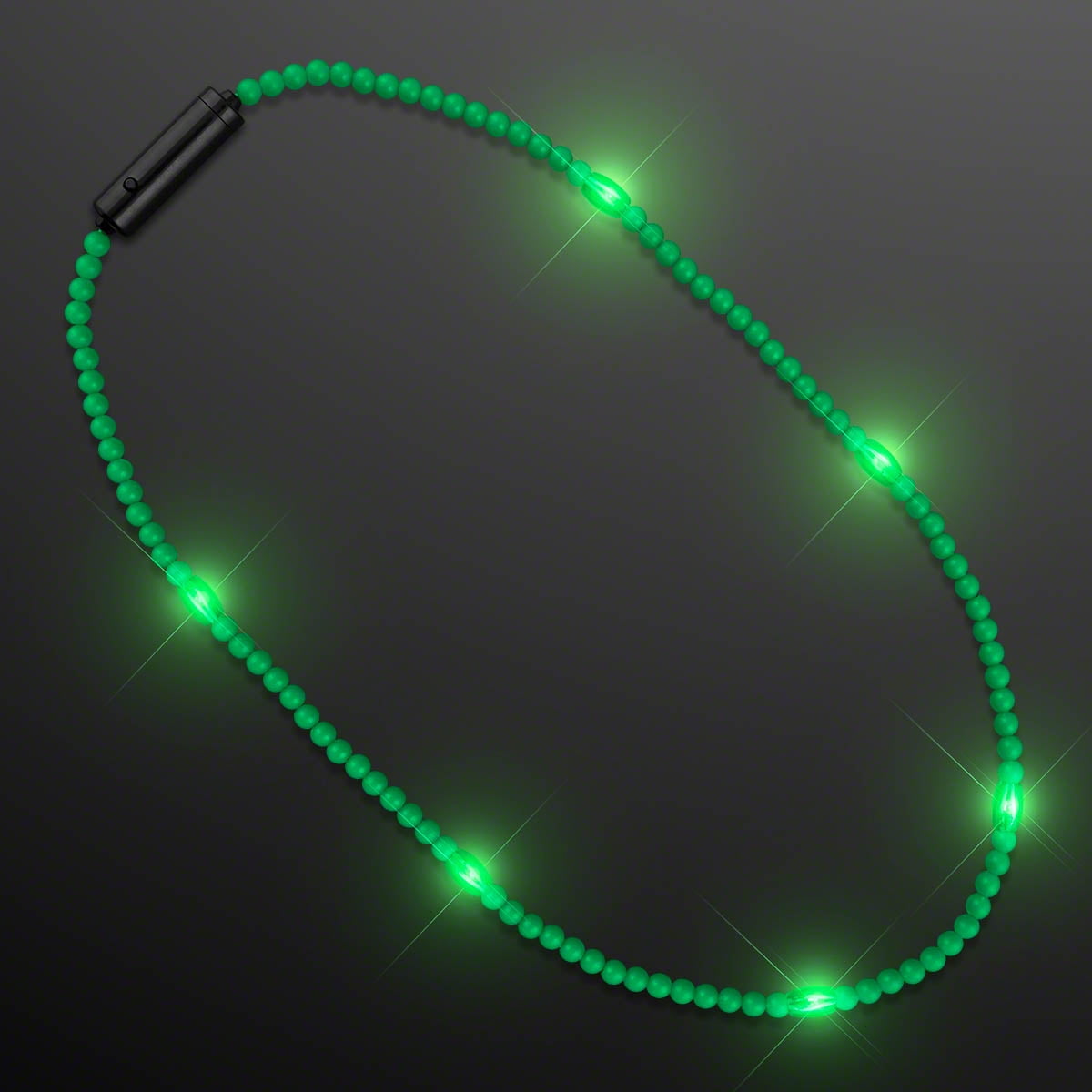 FLASHING BLINKY LIGHTS Green Beads Light Up Necklace with Steady LED Light