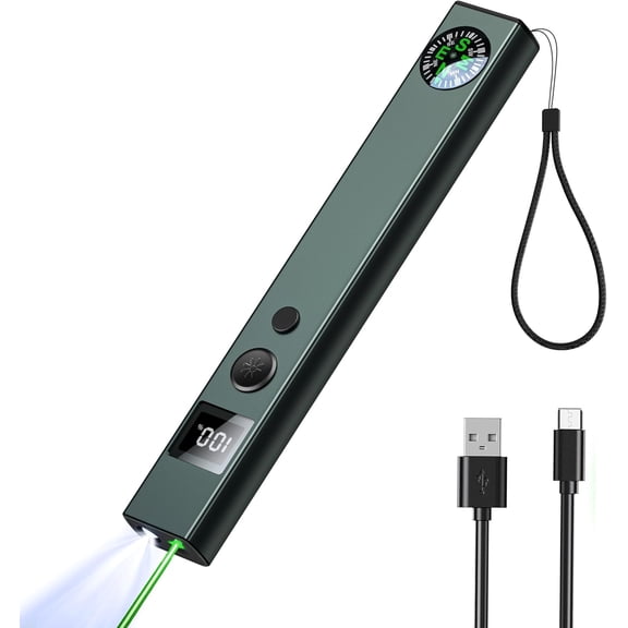 Green Beam Pointer with Green Light and Flashlight, Beam Pointer Long Distance for Presentations with Compass and Display Screen, USB Type C Rechargeable Work Light for Outdoors, Emergency, Work