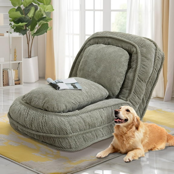 Green Bean Bag Floor Sofa Chair for Adults, Foldable Adjustable Human Dog Bed