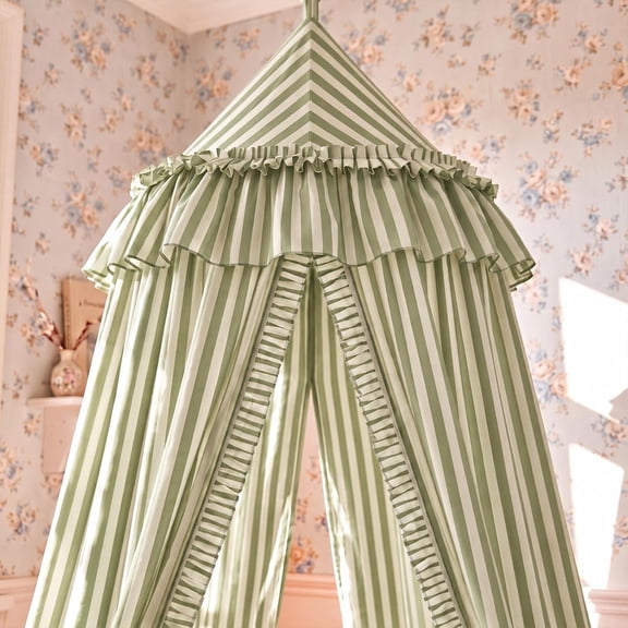Green Bed Canopy with Ruffles, Gingham Canopy Over The Bed | Polyester Hanging Canopy, French Country Ruffled Canopy Bed Curtains for Reading Nook, Play Area, Adult Princess Bedroom