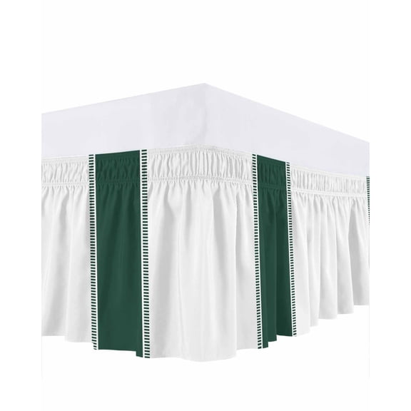 Green Bed Skirt King Size 16" Drop Stripes Solid Color Ruffled Wrap Around Bed Skirts Adjustable Elastic Bedskirt Dust Ruffle for King Size Bed