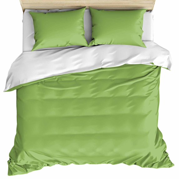 Green Bedding 3 Piece Duvet Cover Set Queen Size, Solid Color Simple Abstract Fashion Light Color Soft Microfiber Comforter Cover with Zipper Closure & Pillowcases, FadeResistant Quilt Cover