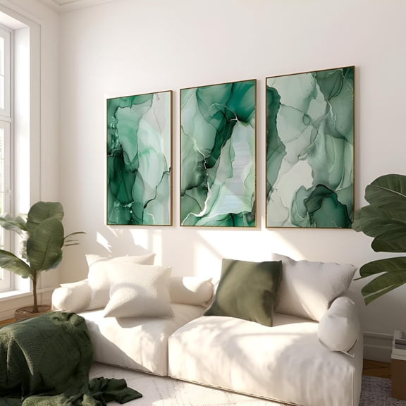 Green Bedroom Wall Prints Marble Wall Prints Posters Abstract Art Bedroom Wall Art Home Decor Fluid Art Gallery 2885 Set 3