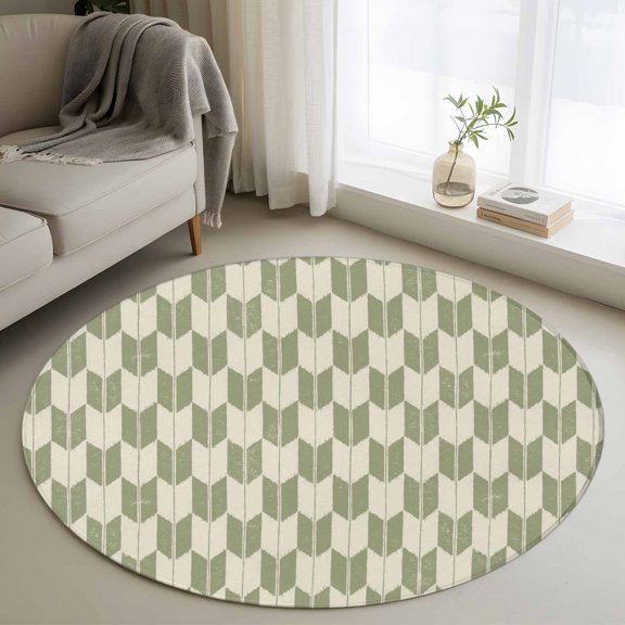 Green Beige Arrow 4FT Round Area Rugs Abstract Japanese Sage Green Beige Arrow Soft Small Round Rug Non-Slip, Ultra-Thin Indoor Circle Carpet for Bedroom Entryway Kitchen Bathroom