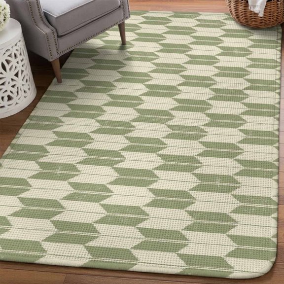 Green Beige Arrow Area Rugs for Living Room 5x6, Abstract Japanese Sage Green Beige Arrow Washable Area Rug Non Slip, Stain Resist Linen Carpet for Bedroom, Dining Room, Entryway, Entrance