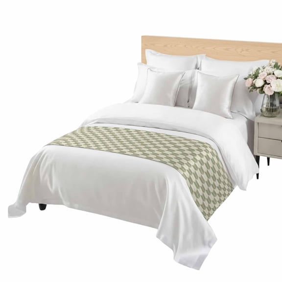 Green Beige Arrow Bed Runner Queen Size Abstract Japanese Sage Green Beige Arrow Soft Bed Scarf for Foot of Bed, Decorative Bedding Scarf Protection for Hotel Home Bedroom 83 x 20 Inch