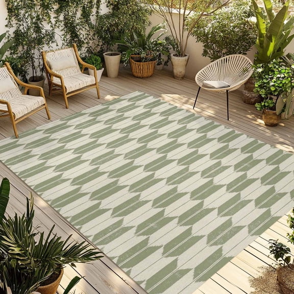 Green Beige Arrow Outdoor Rug 5x8 ft Abstract Japanese Sage Green Beige Arrow Non Slip Patio Rug Washable Absorbent Large Outdoor Carpet Outside Mat for Porch RV Garden Camping