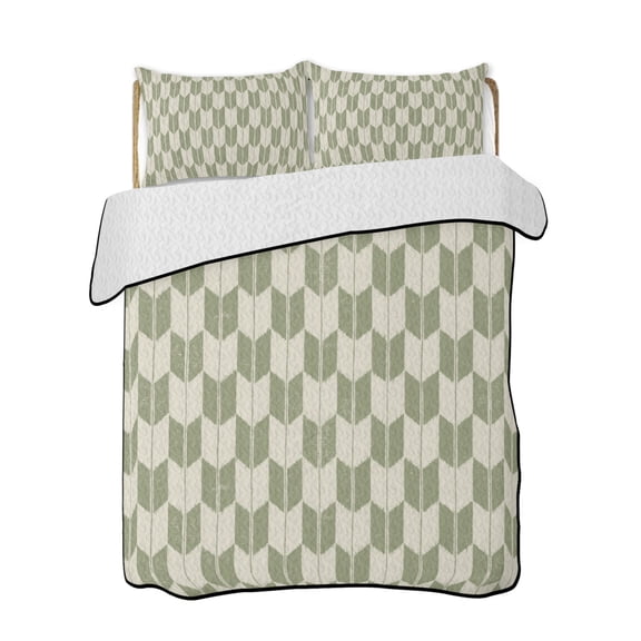 Green Beige Arrow Quilts Bedding Set Twin Size Abstract Japanese Sage Green Beige Arrow Lightweight Quilted Bedspread 3 Piece Bed Quilt with 2 Pillow Shams All Season for Bedroom 68" x 86"