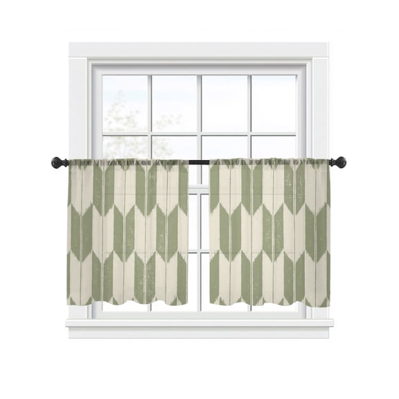 Green Beige Arrow Sheer Curtains for Living Room Bedroom, Abstract Japanese Sage Green Beige Arrow Light Filtering Sheer Curtains, Rod Pocket Voile Window Drapes, 2 Panels Set 52"x 45"