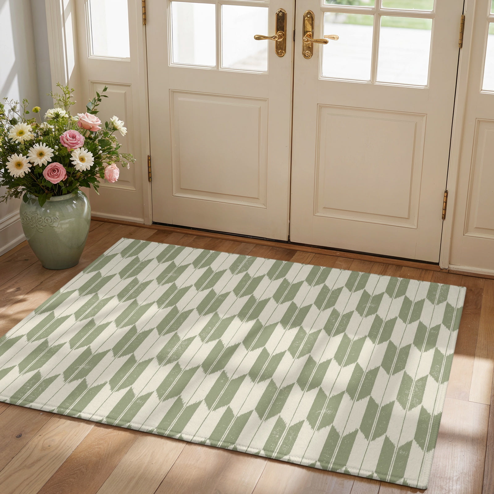 Green Beige Arrow Washable 2x3 Entryway Rug, Ultra-Thin Abstract ...