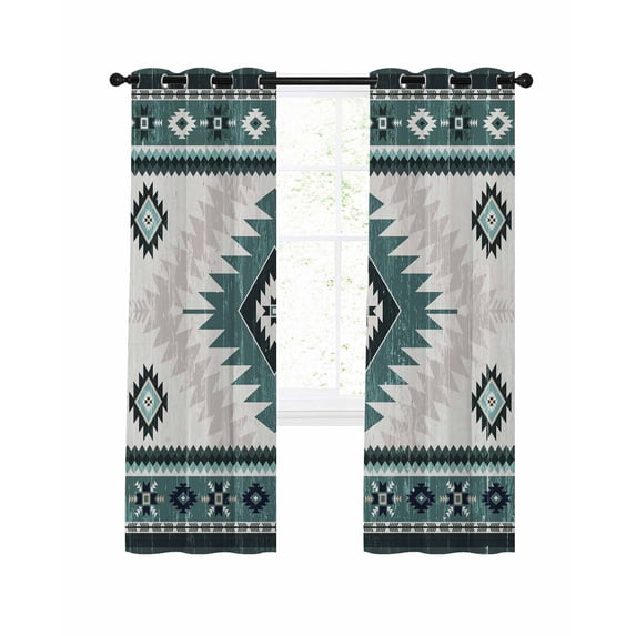 Green Beige Boho Blackout Curtains, Light Blocking Print Window Curtains, Vintage Ethnic Tribal Southwestern Thermal Insulated Window Drapes for Living Room Kitchen Cafe 2 Panels, 55"W x 39"L