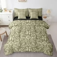 thumbnail image 1 of Green Beige Bow Knot 7 Piece Comforter Set Full Bed in a Bag,Antique Victorian Damask Sheet Set,Bowknot Bedding Set,Vintage Floral Gothic Bed Set Exotic Flowers Bohemian Baroque Decor, 1 of 5